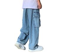 Mens Baggy Jeans Hip Hop Jeans Teenager Boy Streetwear Skateboard Y2K Pants Fashion Skater Skateboard Pants (Color : Blue, Size : XL)