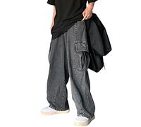Mens Baggy Jeans Hip Hop Jeans Teenager Boy Streetwear Skateboard Y2K Pants Fashion Skater Skateboard Pants (Color : Black, Size : M)