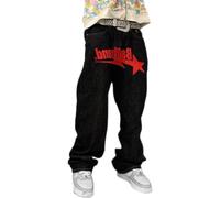 Men's Baggy Jeans Y2K Jeans Vintage Graffiti Denim Jeans Straight Leg Washed Denim Trousers Hip Hop Streetwear Trousers Teenager Boys Straight Leg Skateboard Jeans, red, M