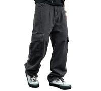 Mens Baggy Jeans Y2K Skater Vintage Plain Cargo Pants Grunge Jnco Jeans Causal Wide Leg Denim Pants Streetwear, Dark Grey, Medium