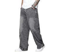 Men's Baggy Jeans Y2K Streetwear Empires Pants Wide Leg Hip Hop Extra Loose Fit for Skater Denim Long Casual Trousers, Medium Wash Grey, X-Small