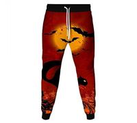 Men's Baggy Jogging Bottoms, Men's Stretch with Elastic Band, Training Trousers, High Waist with Drawstring, Leisure Trousers, Scary Pumpkin Head, Sports Trousers, Cinch Bottom, Lightweight Fabric
