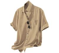 Men's Baggy Linen Shirt - Pleated Breathable Mesh Linen Shirt Cotton Linen Fabric Summer Breathable Sweat Absorption Men's Funky Casual Shirt Soft Comfort Summer Casual Sports Shirt S-3XL, Khaki1, 3XL