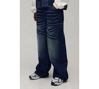 Men's Baggy Rigid Acid Wash Denim Jeans | Washed Dark Blue | Size 40R | BOOHOOMAN