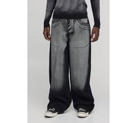Men's Baggy Rigid Bleach Washed Denim Jeans | Washed Black | Size 38R | boohooMAN