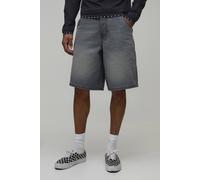 Men's Baggy Rigid Embellished Distressed Pocket Denim Shorts | Grey | Size 38R | BOOHOOMAN