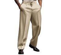 Mens Baggy Suit Trousers, High Waist Button Zipper Fly Work Pants Loose Fit Straight Casual Office Trouser Formal Trousers Big and Tall Business Smart Pant Lightweight Breathable Home Bottom Khaki