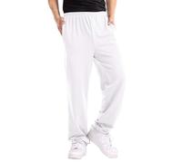 Men's Baggy Sweatpants Open Bottom Lightweight Gym Sweat Pants Mens Adult Straight Leg Sweats Lounge Pants with Pockets White