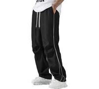Mens Baggy Sweatpants Y2k Wide Leg Parachute Pants Drawstring Elastic Waist Track Pants Summer Stretch Casual Windbreaker Trousers with Pockets Black