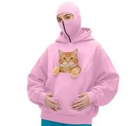 Mens Balaclava Hoodie Full Zipper Double Hooded Travel Pet Pouch Hoodies Winter Oversized Sweatshirts Men Women Pullover Merry Christmas Elk Print Long Sleeved Warm Wind-resistant Athletic Workout