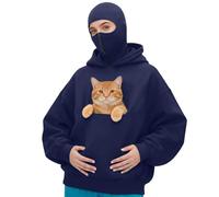 Mens Balaclava Hoodie Full Zipper Double Hooded Travel Pet Pouch Hoodies Winter Oversized Sweatshirts Men Women Pullover Merry Christmas Elk Print Long Sleeved Warm Wind-resistant Athletic Workout