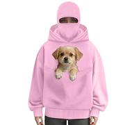 Mens Balaclava Hoodie Full Zipper Double Hooded Travel Pet Pouch Hoodies Winter Oversized Sweatshirts Men Women Pullover Merry Christmas Elk Print Long Sleeved Warm Wind-resistant Athletic Workout