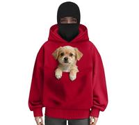 Mens Balaclava Hoodie Full Zipper Double Hooded Travel Pet Pouch Hoodies Winter Oversized Sweatshirts Men Women Pullover Merry Christmas Elk Print Long Sleeved Warm Wind-resistant Athletic Workout