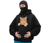 Mens Balaclava Hoodie Full Zipper Double Hooded Travel Pet Pouch Hoodies Winter Oversized Sweatshirts Men Women Pullover Merry Christmas Elk Print Long Sleeved Warm Wind-resistant Athletic Workout