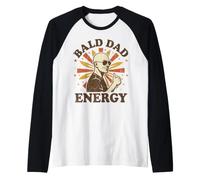 Mens Bald Dad Energy Retro 1970s Vintage Father's Graphic Apparel Raglan Baseball Tee