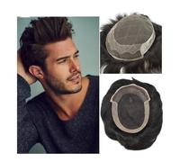 Men's bald wig Breathable French Lace Men Toupee Lace and PU Base 6" Male Human Hair Wigs For Men Wig Capillary Prosthesis Replacement System Bald cap(Darkest Brown+10% Grey Hair,8x10)