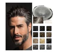 Men's bald wig Density with Durable Knot Hair Wig Men Toupee Human Hair 0.1-0.12mm Men's Capillary Prothesis Hair Wig For Male Bald cap(Darkest Brown,8x10)
