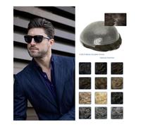 Men's bald wig Durable 0.06mm Knots Skin Pu Base Toupee Men Human Hair Hairpieces Front Replacement System Human Hair Men Toupees Bald cap(Darkest Brown,7x10)