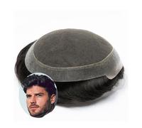 Men's bald wig Durable Australia Lace Base Men's Hair Prosthesis 100% Human Hair Systems Unit Invisible Swiss Lace Men Toupee Men Hairpiece Wig Bald cap(Darkest Brown,6x8)