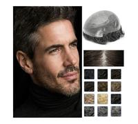 Men's bald wig Front 0.06mm Knots Skin Pu Base Toupee Men Human Hair Hairpieces Durable Knot PU Replacement System Human Hair Toupee Bald cap(Darkest Brown,8x10)