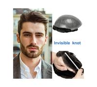 Men's bald wig Hairline 0.03mm Men Wig Invisible Knot Thin Skin Human Hair Men Toupee Hair System Man Wig European Hair Prosthesis Bald cap(Darkest Brown,6x8)