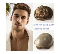 Men's bald wig Premium Quality Base With Scallop Front Men Toupee Human Hair Replacement System High Density Hair Pieces Wigs For Male Bald cap(Darkest Brown,8x10)