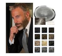 Men's bald wig PU 0.1-0.12 Thickness Human Hair Men Wig Toupee For Men Men's Capillary Prothesis Hair Wig Male 130% Density Skin Hair Wig Bald cap(Darkest Brown,8x10)