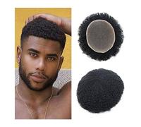 Men's Baldness Cover Wig Afro Kinky Curly Men's Toupee 8"x10" Full French Lace Base Hairpiece Natural Hairline Human Hair Replacement Units #1B 4mm Curly Hair System Men's Bald Covering Wig