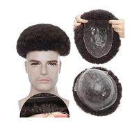 Men's Baldness Cover Wig Afro Toupee for Black Men, 6mm Afro Kinky Curl Mens Hair Piece Wig 8X10" Full PU Base V-loop Male Hair Prostheses 130% Density Real Human Men's Toupee Men's Bald Covering Wig