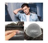 Men's Baldness Cover Wig Dark Brown Toupee for Men Super Thin Skin V-loop 8x10 Inches Hair Hairpiece Human Hair Toupee Men's Wig Hair Replacement with PU Base Men's Toupee Men's Daily Travel Wig(6 INC