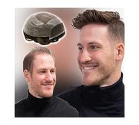 Men's Baldness Cover Wig Durable Men Hair Prosthesis Human Hair System 10"x8" Soft Mono Lace and PU Base Men's Toupee Breathable Slight Wave Hair Pieces Men's Daily Travel Wig(6 INCHES-5#-120%-FREE-8X