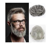 Men's Baldness Cover Wig European Human Hair System Men's Hairpiece Thin Skin PU with Grey Hair Men Toupee Male Capillary Prosthesis Natural Wave Men's Toupee Men's Bald Covering Wig(6 INCHES-1B65#-11