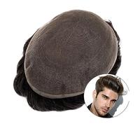 Men's Baldness Cover Wig Full Lace Toupee for Men French Lace Base Human Hair Systems Breathable Male Capillary Prothesis Medium Density Natural Wave Hairpieces for Men Men's Daily Travel Wig(Color 22