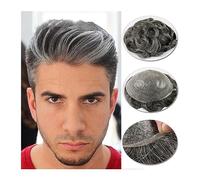 Men's Baldness Cover Wig Full PU Base Men Toupee 0.08-0.10mm Thin Skin Hairpiece Remy Human Hair Replacement System Durable Men's Toupee #1B Off Black with 50% Gray Men's Daily Travel Wig(6 INCHES-1B5