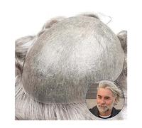 Men's Baldness Cover Wig Men Toupee 0.03mm PU Ultra Thin Skin Natural Human Hair Replacement System #1B Mixed 65% Grey Male Wig Hair Wave Hairpiece Men's Daily Travel Wig(30mm Wave 100%,8x10)