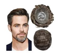Men's Baldness Cover Wig Men's Toupee 6inch Mixed Grey Hair Replacement System 0.1-0.12mm All PU Injected Toupee for Men Hair Capillary Prosthesis Man Wig Units Men's Daily Travel Wig(8x10)