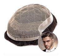 Men's Baldness Cover Wig Mens Toupee Men Wave Real Human Hair Toupee Breathable Male Hair Prosthesis French Lace Base with PU Around Men's Hair Systems Hairpiece Synthetic Wig Men's Daily Travel Wig(C