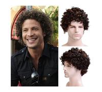 Men's Baldness Covering Wigs, Heat Resistant Breathable Men Short Curly Synthetic Wigs for Men's Daily Wig Ombre Male Curly,Men's Wigs(Dark Brown)