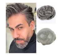 Men's Baldness Covering Wigs, Human Hair Toupee for Men, Male Capillary Prosthesis 6" European Hair Units Full PU Thin Skin Base Men's Hair Pieces 1B Black with 65% Gray White,Men's Wigs(7x9)