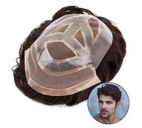 Men's Baldness Covering Wigs, Men Hair Units Men's Toupee Indian Human Hair Wig Mono & Pu with Lace Front Hair Toupee 6" Breathable Hair Replacement System #1B Men's Hair Piece,Men's Wigs(Straight 11
