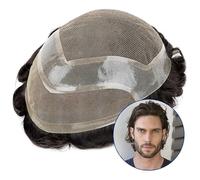 Men's Baldness Covering Wigs, Men's Toupee Korean Lace and Thin 0.08mm PU Around Human Hair Toupee Breathable Wave Man Wig Male Hair Prosthesis Durable Hair Systems Units,Men's Wigs(30mm Wave Color 1