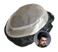 Men's Baldness Covering Wigs, Toupee for Men, Indian Remy Hair Piece Men Human Hair Replacemnt System Fine Mono Top Poly Coating Around Men's Capillary Prosthesis Natural Black,Men's Wigs(7x8)