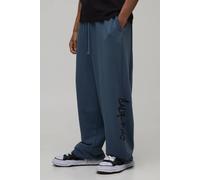 Men's Balloon Fit Contrast Stitch California Printed Loopback Jogger | Slate Blue | Size Medium | BOOHOOMAN