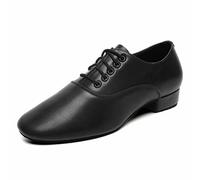 Men's Ballroom Dance Shoes Black Leather Sole Tango Salsa Latin Character Shoe, Black, 11.5