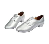 Men's Ballroom Shoes,Dancing Shoe for Man Latin Dance Lace-Up,Salsa Practice,Low Heel,Soft,Modern,Comfortable,Breathable,for Stage,Waltz,Indoor Silver