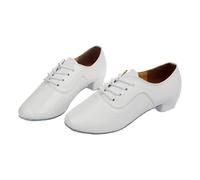 Men's Ballroom Shoes,Dancing Shoe for Man Latin Dance Lace-Up,Salsa Practice,Low Heel,Soft,Modern,Comfortable,Breathable,for Stage,Waltz,Indoor White