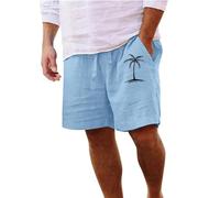 Men's Bamboo Hemp 3D Coconut Print Quick Dry Beach Shorts with Drawstring Waist Lightweight Breathable Walking Shorts for Summer, Hawaii Vacation & Casual Wear Blue