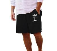 Men's Bamboo Hemp 3D Coconut Print Quick Dry Beach Shorts with Drawstring Waist Lightweight Breathable Walking Shorts for Summer, Hawaii Vacation & Casual Wear Black
