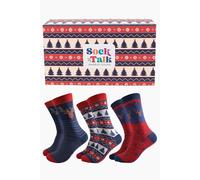 Men's Bamboo Socks Gift Box -Christmas Stags Sock Talk Blue 7-11