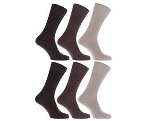 Mens Bamboo Super Soft Work/Casual Non Elastic Top Socks (Pack Of 6) (UK Shoe 6-11, EUR 39-45) (Brown/Beige)